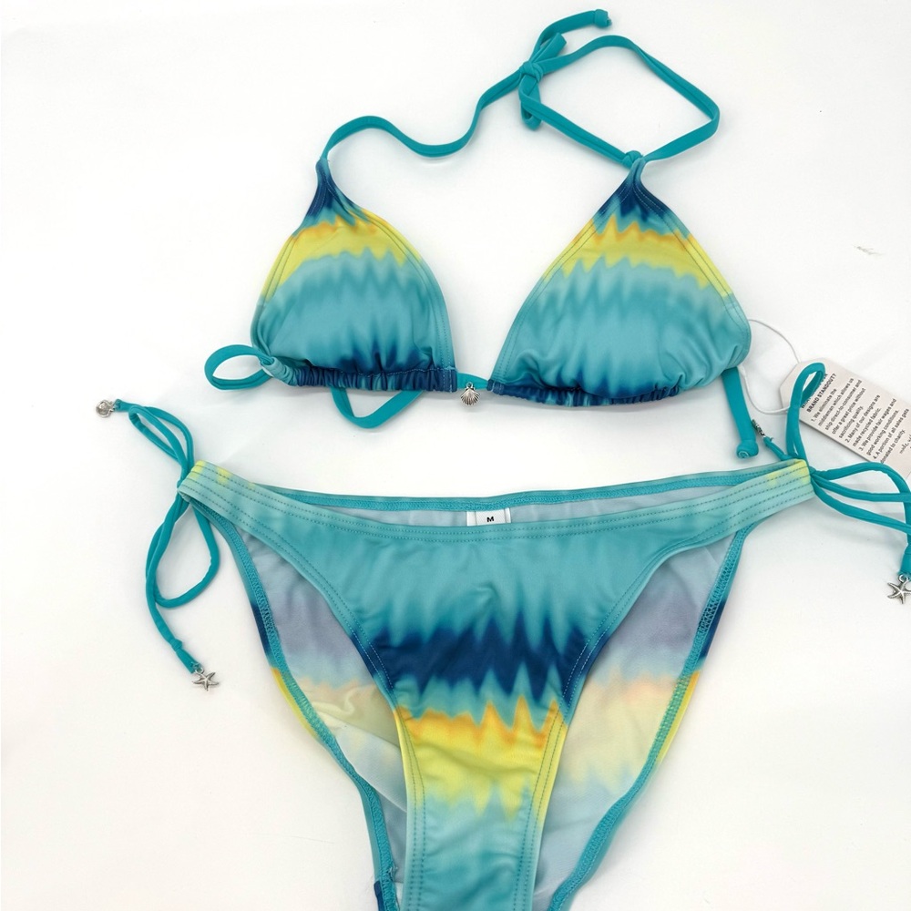 Alia Green and Blue Bikini Set with Triangle Top and Classic Bottom Size M
